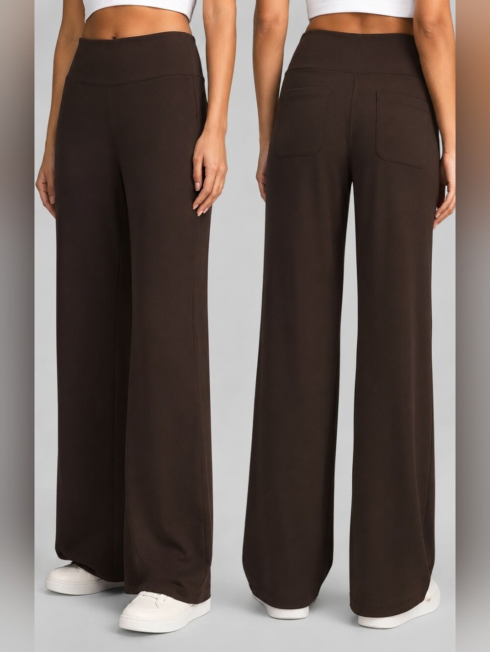 Christian Siriano Wide Leg Pull-On Trousers | Brown Soft Stretch Athleisure Lg